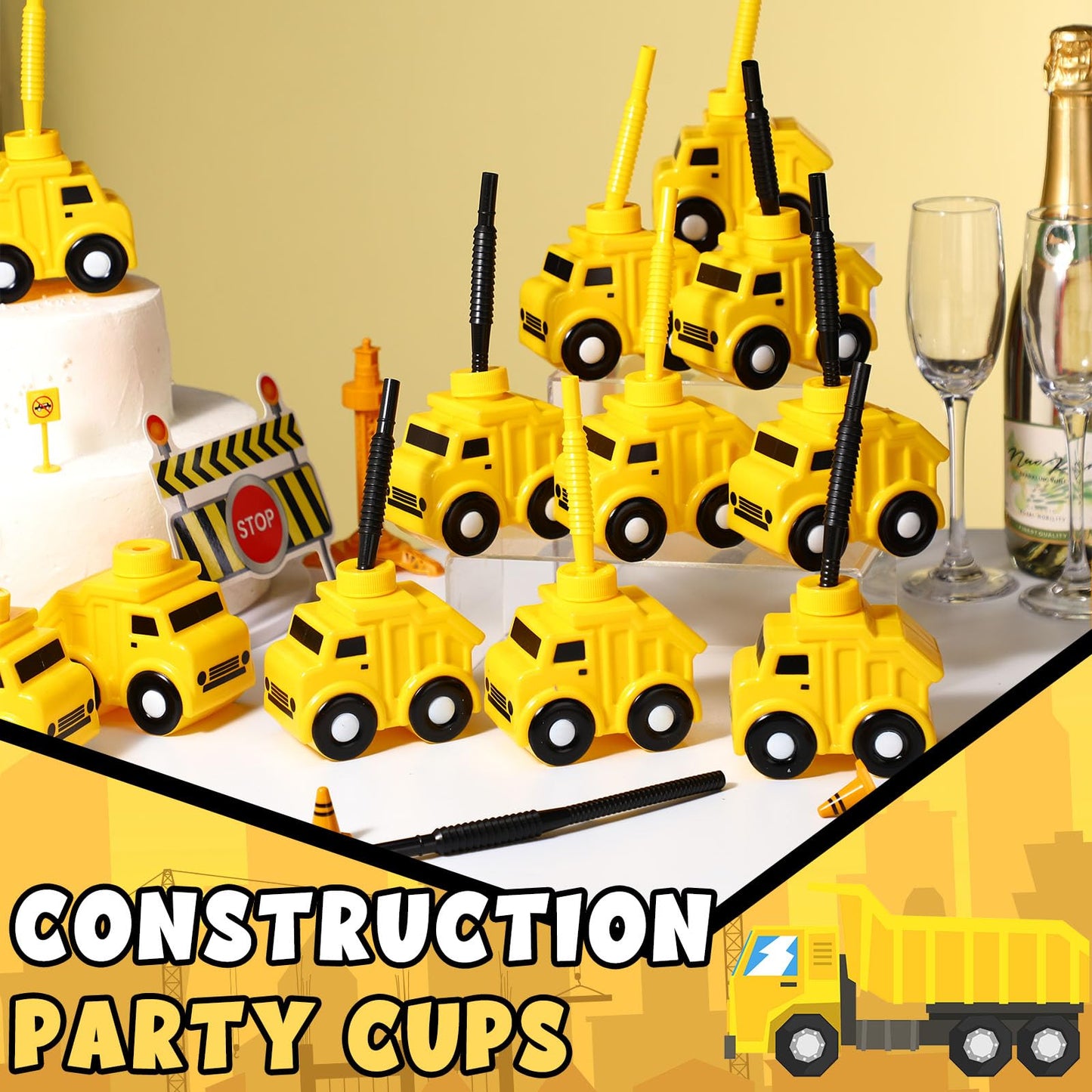 Tanlade Construction Truck Cups Set Truck Party Plastic Cups Bulk Construction Birthday Party Supplies Construction Themed Party