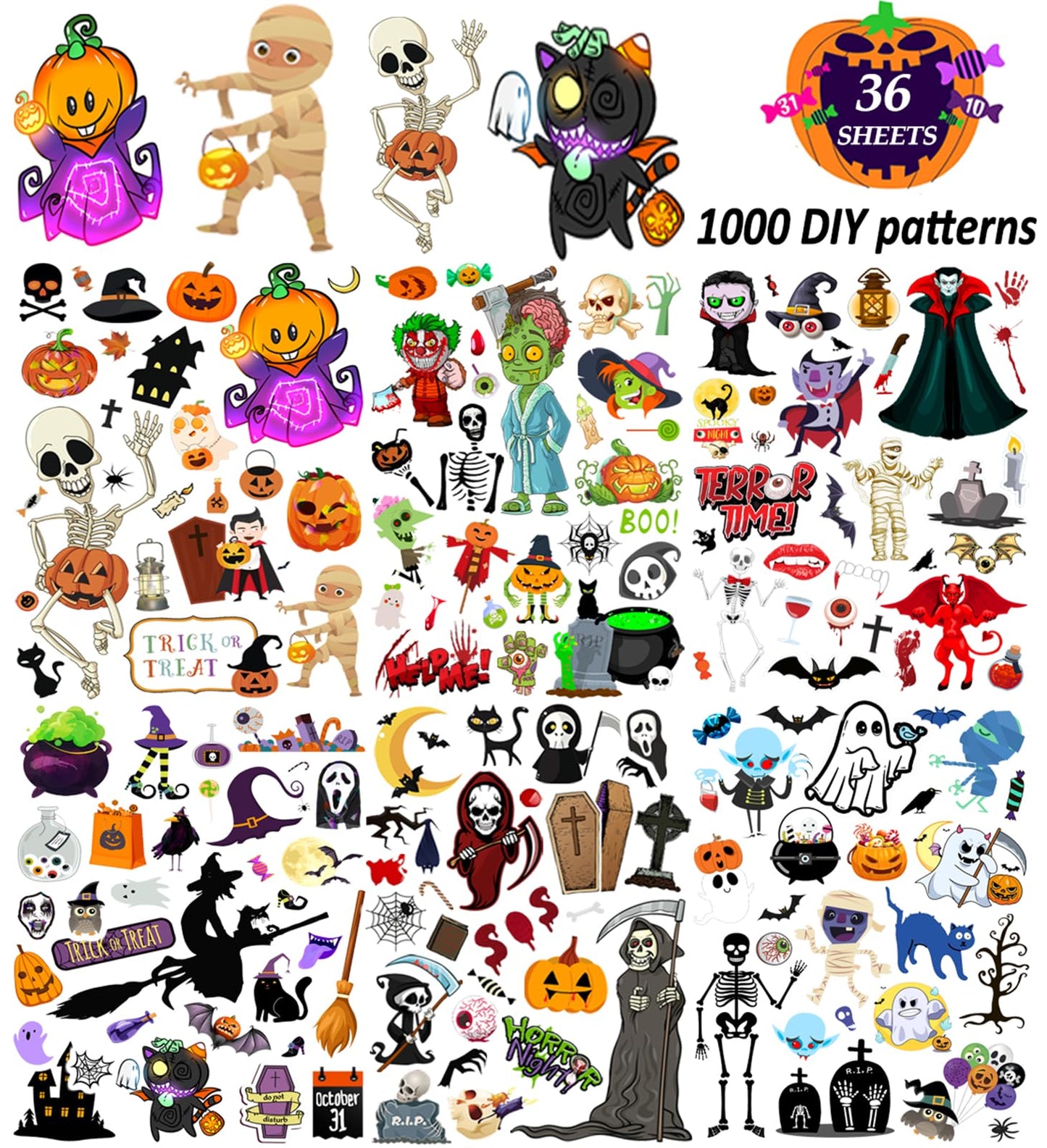 Halloween Stickers For Kids,Halloween Party Favors,36 Sheets 1000Pcs Holiday Stickers, Halloween Party Decoration, Classroom Cra