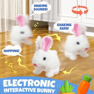 Smilesskiddo Hopping Bunny Toys For Girls - Electronic Jumping Rabbit With Wiggle Ears Twitch Nose, Storage Cage And Accessories