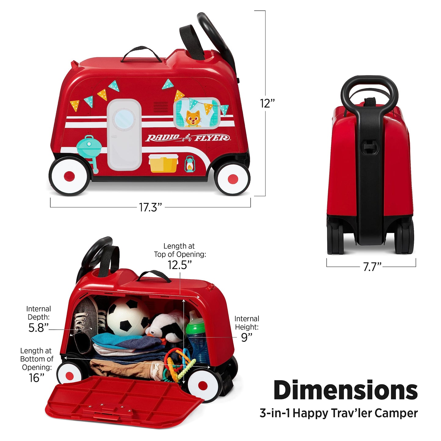 Radio Flyer 3-in-1 Happy Traveler Camper Ride-On Toy, Medium Plastic, Ages 2-5, Model 660Z
