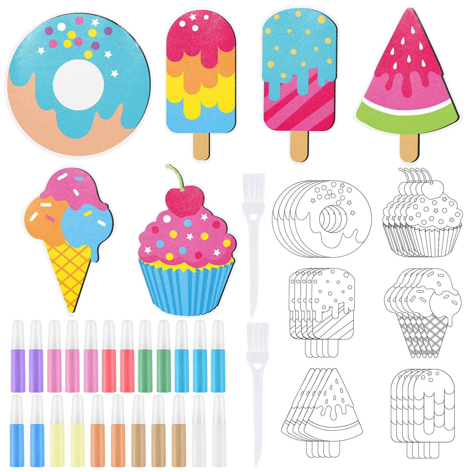 VercanMonth 30 Sets Sand Art Kit Crafts for Kids 30 Sand Art Pictures with 23 Colored Sands DIY Sweet Treat Craft Paintings with