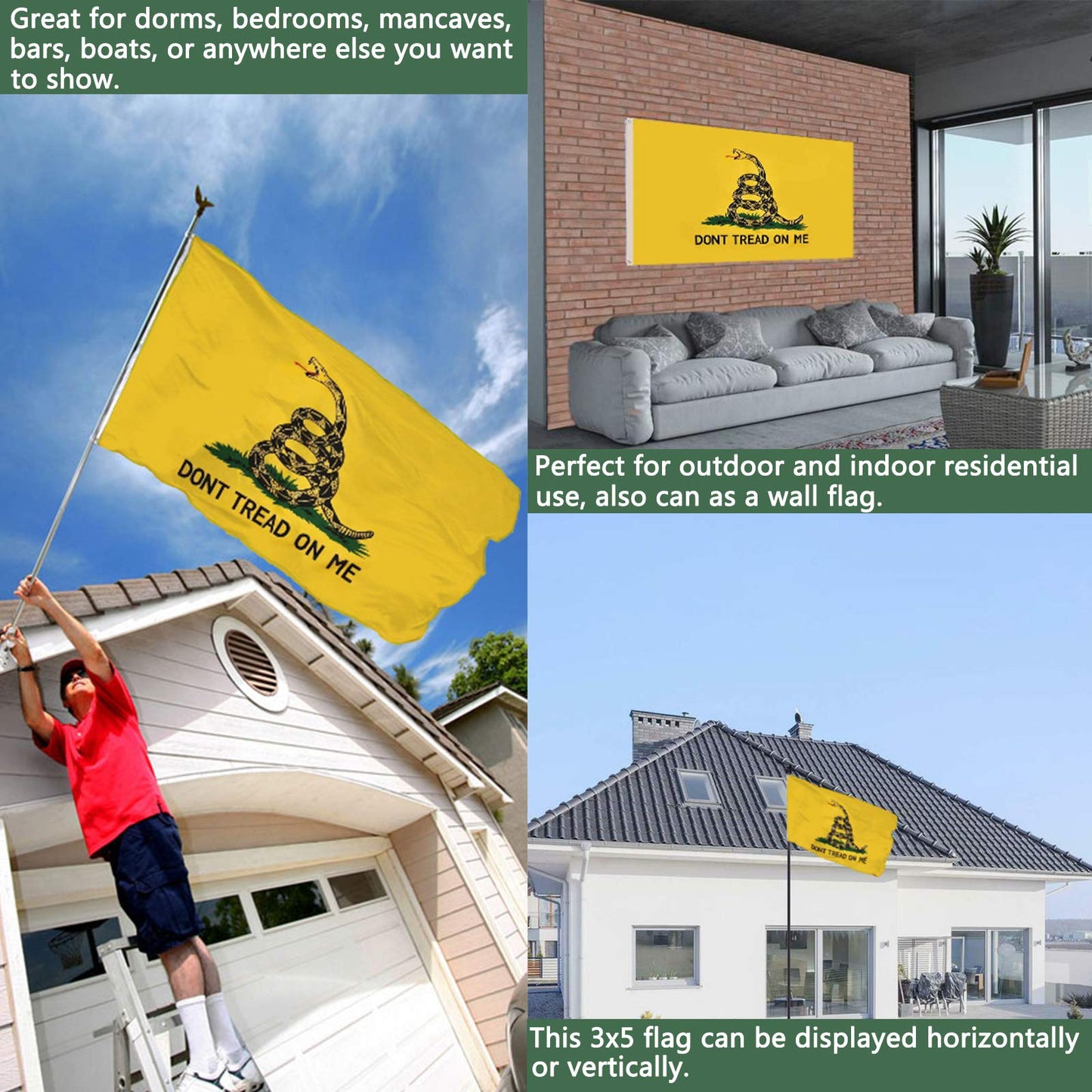 Dont Tread On Me Flag Double Sided 4X6 Outdoor- Heavy Duty Gadsden Don'T Tread On Me Flags Banner With 2 Brass Grommets 4 Rows S
