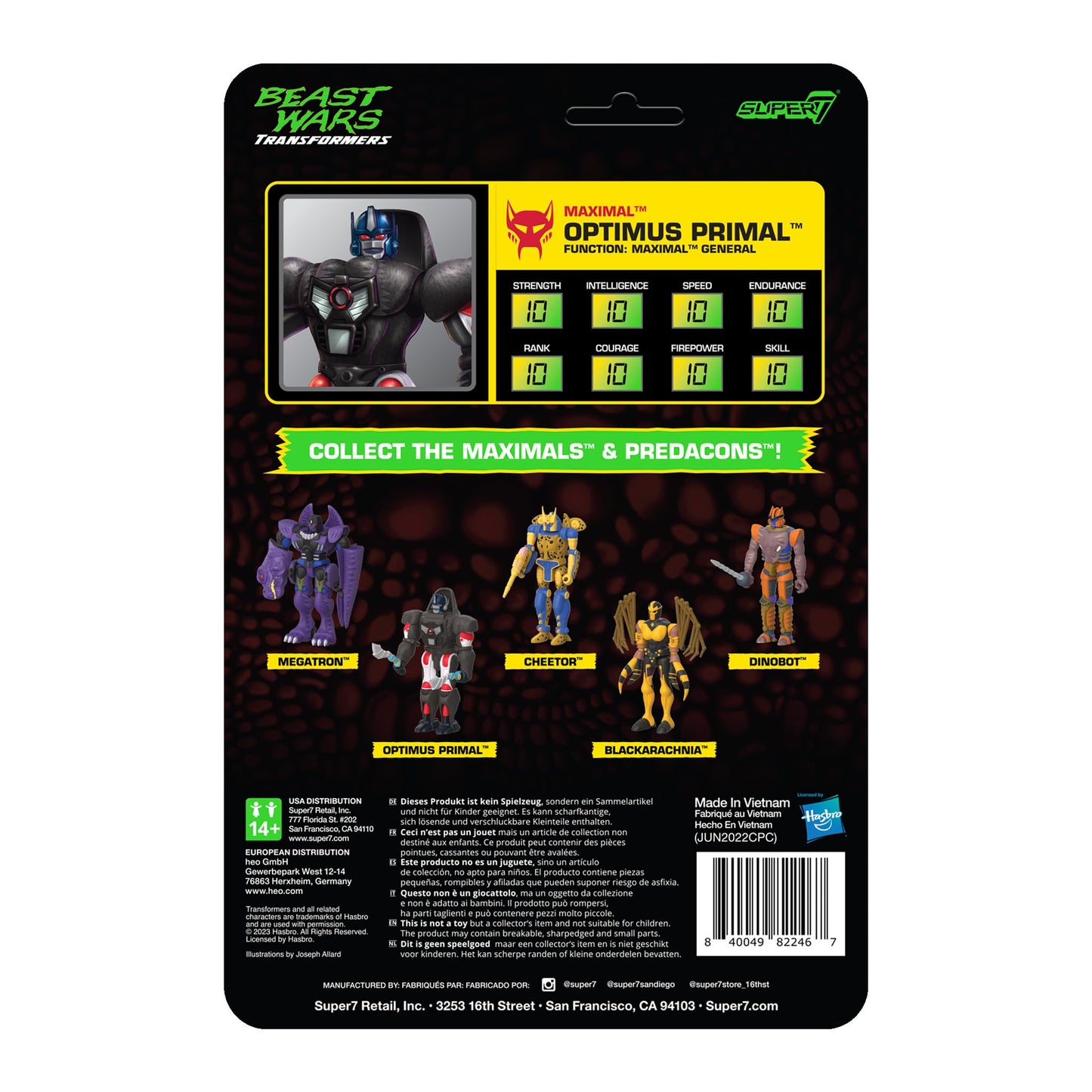 Super7 Transformers Reaction Wave 7 Beast Wars - Optimus Primal Action Figure