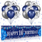 Blue 10Th Birthday Decorations For Boys Girls, Navy Blue Silver Happy 10Th Birthday Banner And 10Th Birthday Balloons For 10Th Birthday Anniversary Party Supplies, Tenth Year Old Party Decorations