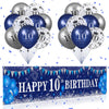 Blue 10Th Birthday Decorations For Boys Girls, Navy Blue Silver Happy 10Th Birthday Banner And 10Th Birthday Balloons For 10Th Birthday Anniversary Party Supplies, Tenth Year Old Party Decorations
