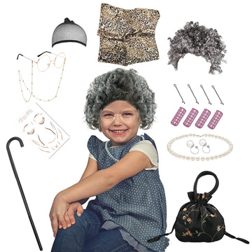 Aqx Old Lady Costume Wigs For Girls, 100Th Day Of School Granny Wig Dress Up 19 Set