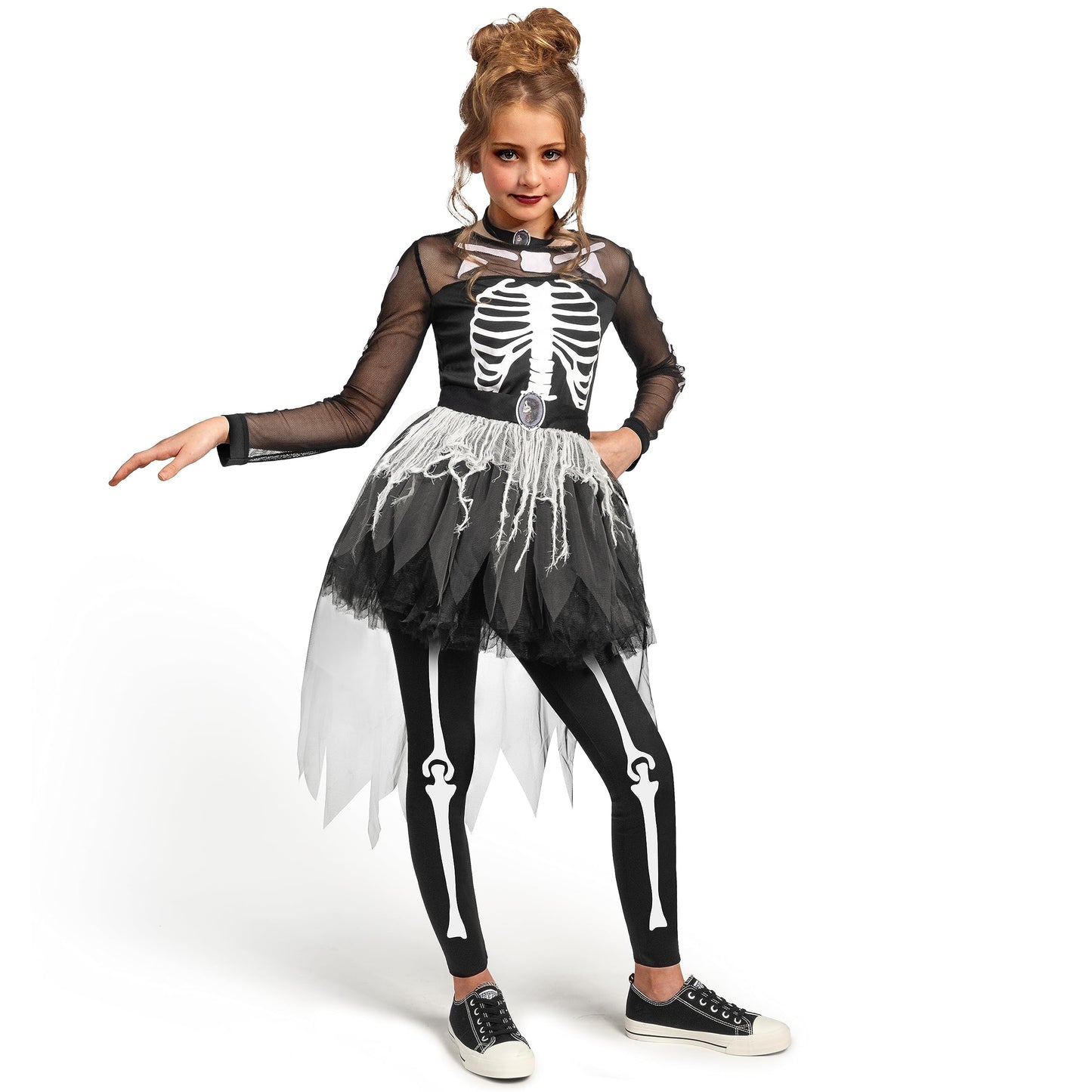 Spooktacular Creations Halloween Girls Skeleton Costume, Ghostly Skeleton Tutu Dress For Girls Halloween Dress Up, Role Play, Cosplay Party-L