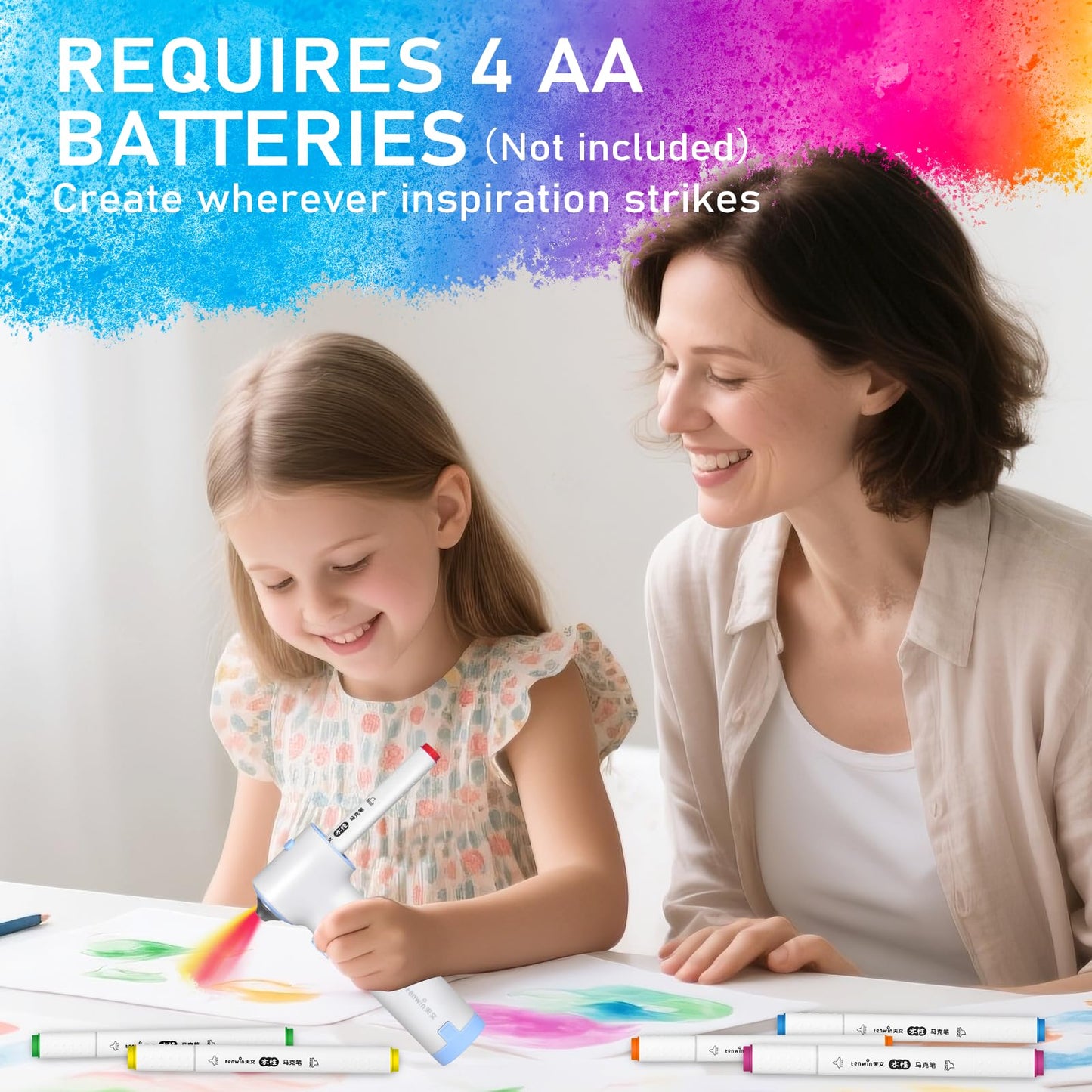 KuroShine Air Brush Marker Set for Kids Ages 6-12 | Safe, Spray Fun | 12 Washable Colors + 6 Reusable Stencils | Manual Air Pump