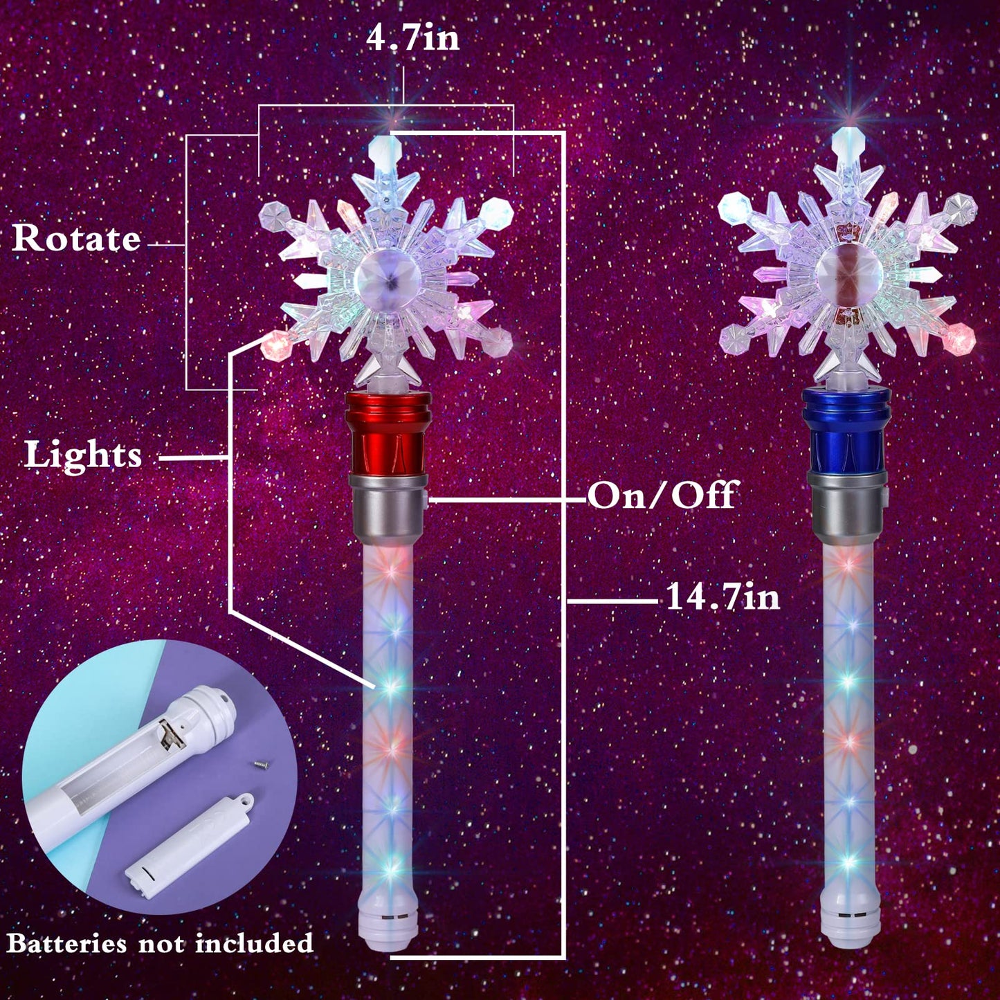 Light Up Frozen Snowflake Wand- Snowflake Spinning Wands,Magic Wand Rotating Toy For Girls And Boys, Magic Princess Sensory Toys