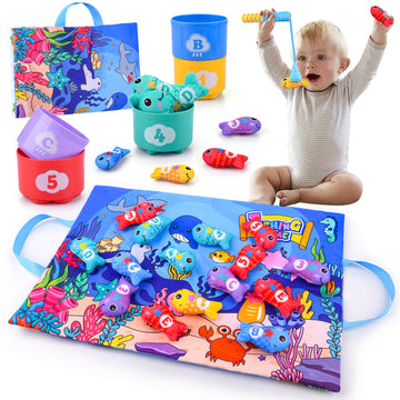 Aranee Toddler Montessori Toys For 1 Year Old Boy & Girl, Fishing Game For Toddlers With Stacking Cups Number Counting, Color So