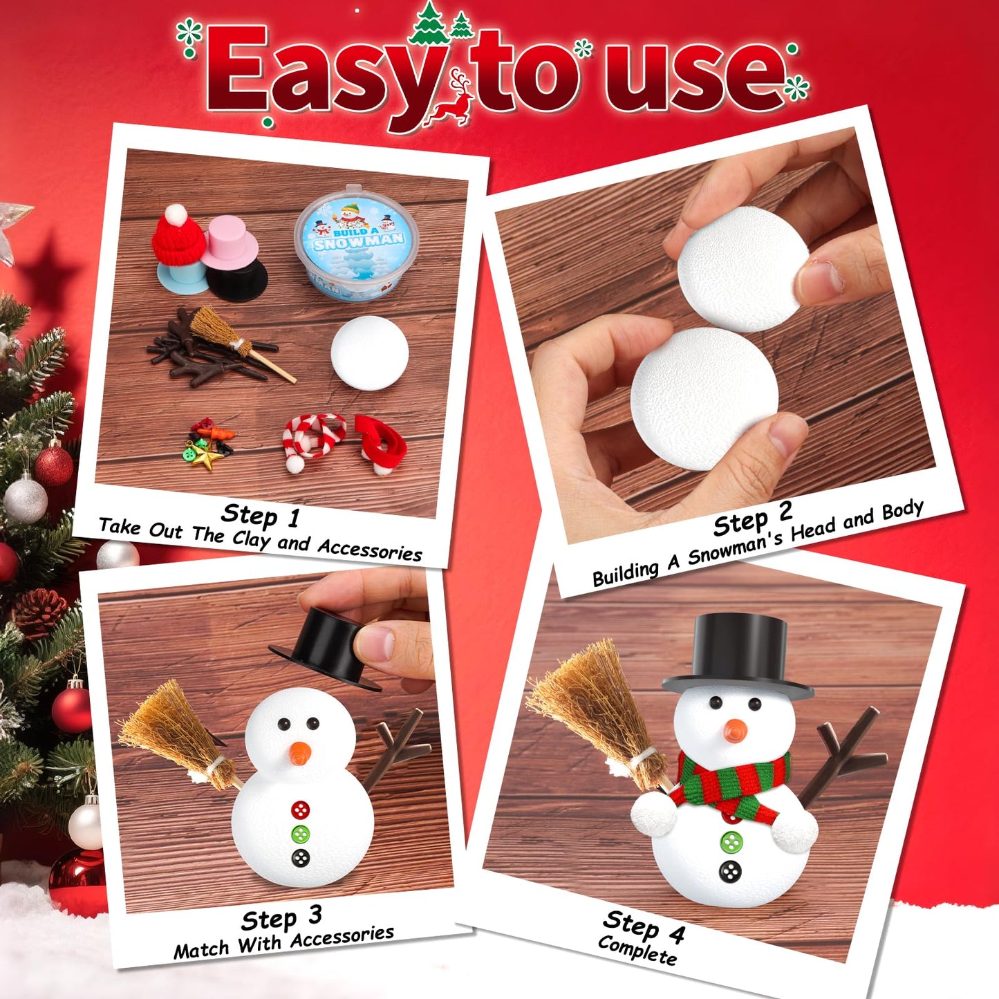 SpringFlower DIY Snowman Kit, 24 Pack Modeling Clay Crafts for Kids, Multicolor, Holiday Ornament Gifts, Model SF-25XM-DIYXR24