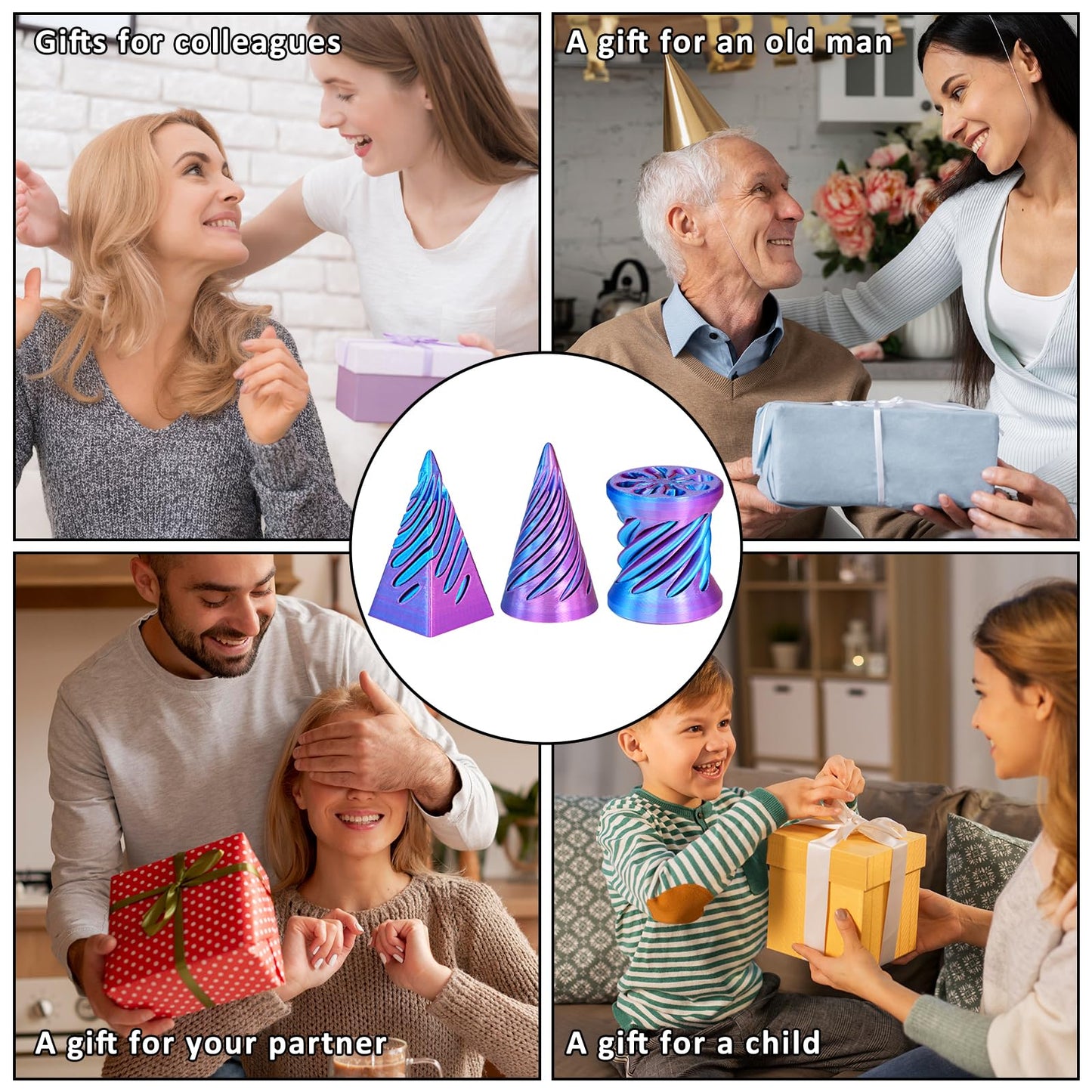 Mydhall 3PCS Impossible Cone 3D Printed Spiral Cone Fidget Toys Impossible Pyramid Passthrough Sculpture Stress Relieving Toys for mature-themeds and Kids Stocking Filler White Elephant Gifts(Light Purple)