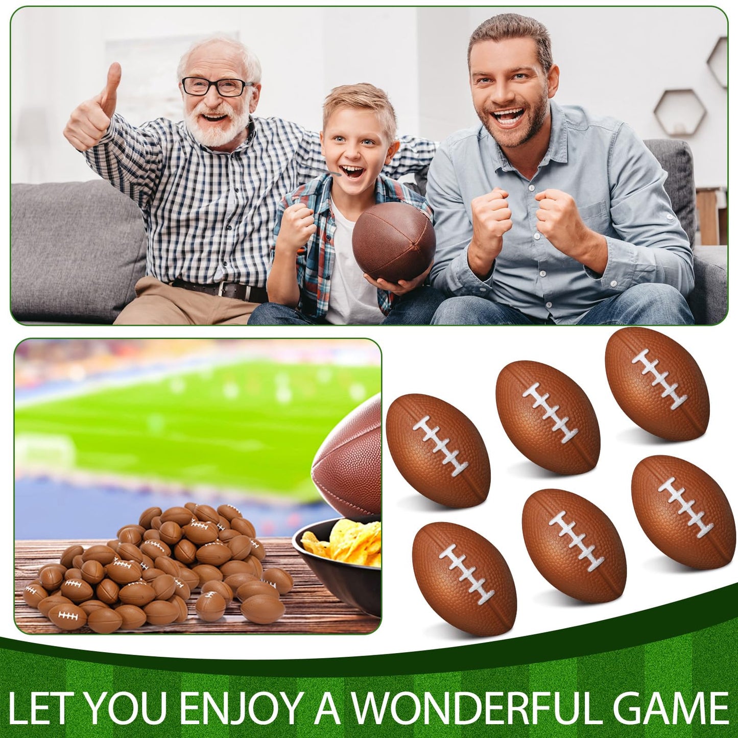 Civaner 500 Pcs Mini Foam Footballs for Adults 1.46 x 0.98 Inch Small Football Stress Balls Sports Fidget Ball for School Carniv