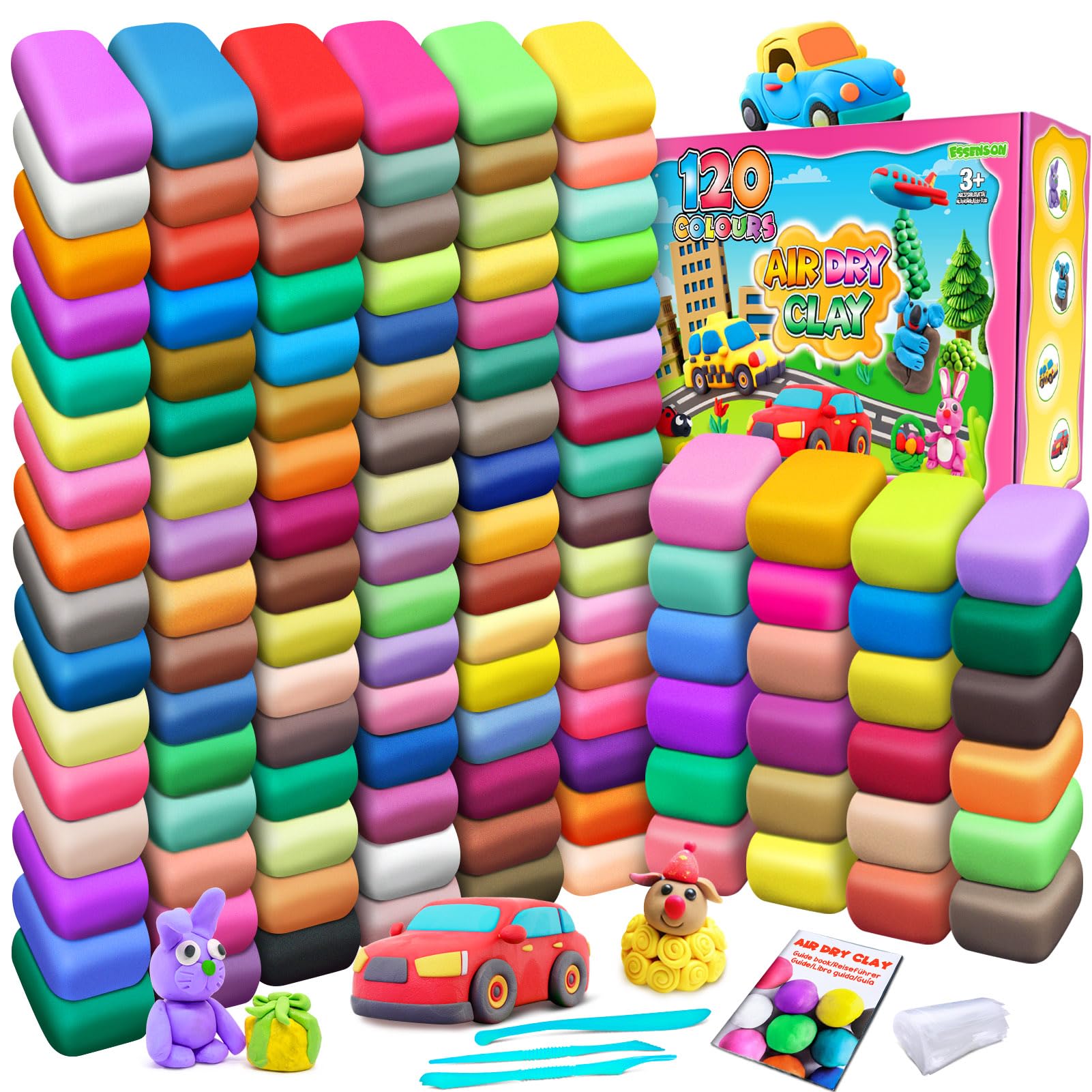 ESSENSON Air Dry Clay 120 Colors, Modeling Clay for Kids, DIY Molding Magic Clay, Gift for Kids