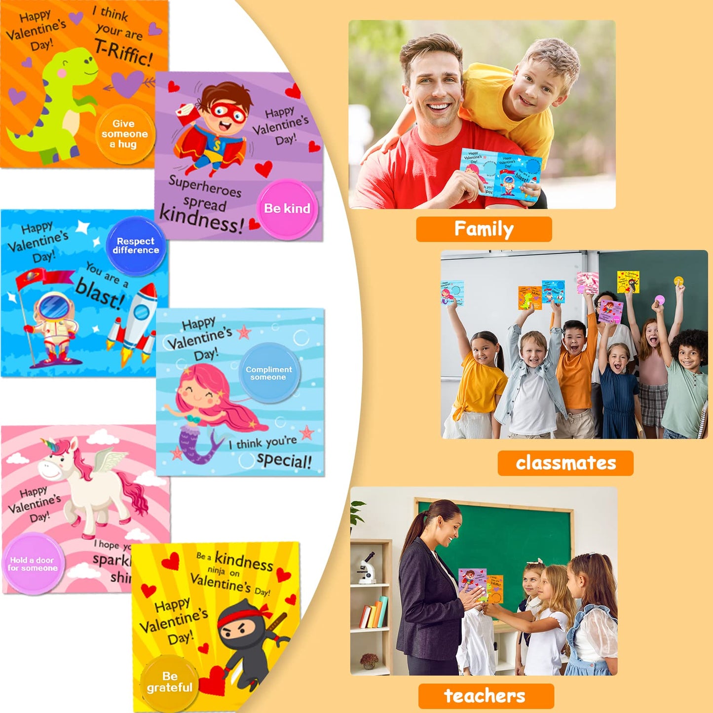 36 Pack Valentines Day Gift Cards for Kids Valentine Kindness Cards with Envelopes and Tokens for Valentine Party Favors, Schoo