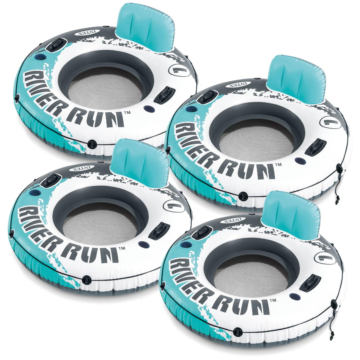 Intex River Run 1 Water Tube Lake Raft Inflatable Pool Floats with 2 Heavy Duty Handles  Backrest  and 2 Cupholders  Red (4 Pack)