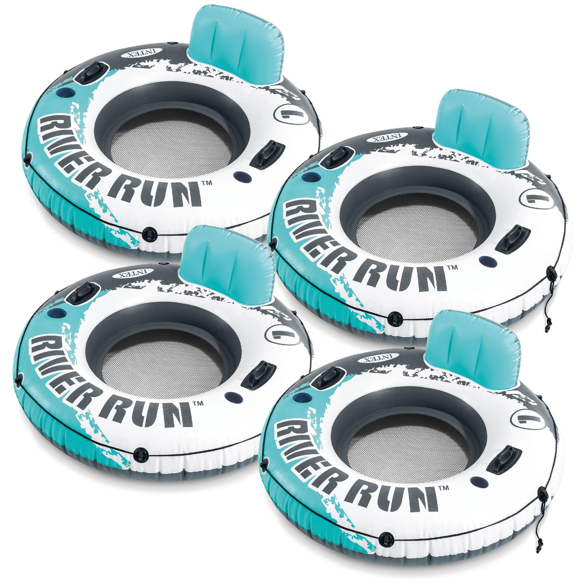 Intex River Run 1 Water Tube Lake Raft Inflatable Pool Floats with 2 Heavy Duty Handles  Backrest  and 2 Cupholders  Red (4 Pack)