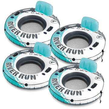 Intex River Run 1 Water Tube Lake Raft Inflatable Pool Floats with 2 Heavy Duty Handles  Backrest  and 2 Cupholders  Red (4 Pack)