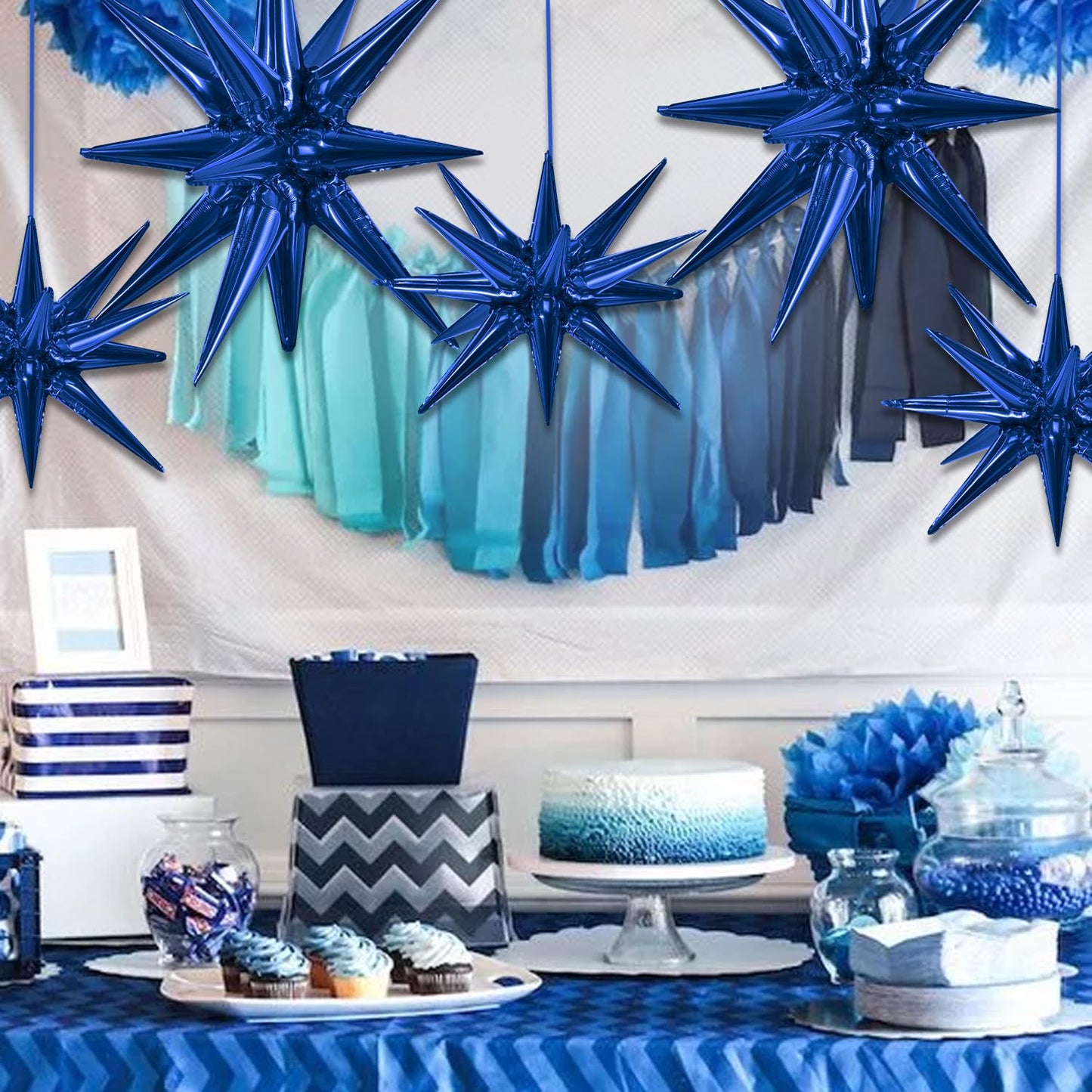 Toniful 8 Pcs Navy Blue Star Foil Balloons Large Star Balloons Blue Explosion Star Mylar Balloons For Party Backdrop Christmas N