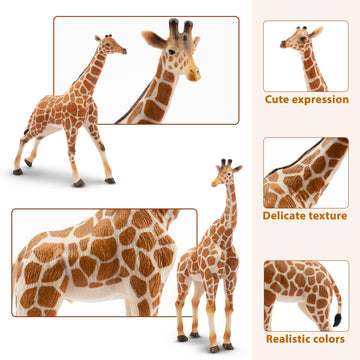 EYSCOTA Giraffe Toy Figurines Set  4 PCS Plastic Giraffe Figures and Calf  Realistic Wild Animals Giraffe Cake Topper Easter Birthday Gifts Jungle Animals Decor for Kids