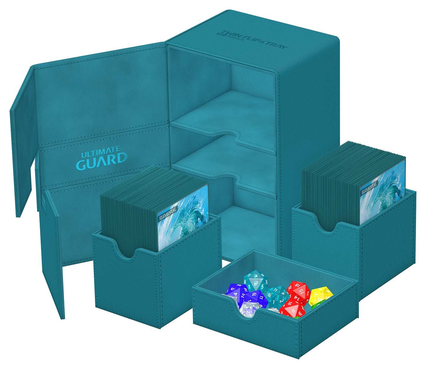 Ultimate Guard Twin Flip'n'Tray 160+, Deck Case for 160 Double-Sleeved TCG Cards + Dice Tray, Petrol, Independent Magnetic Closu