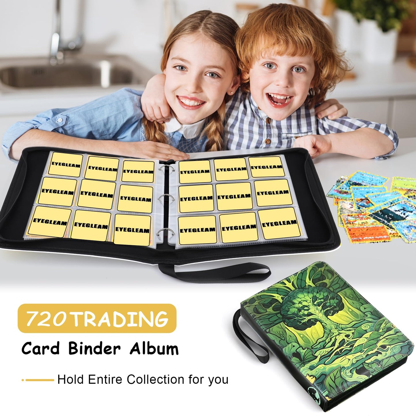 EYEGLEAM 9 Pocket Trading Card Binder, Holds 720 Cards, Standard Size, Green, Polypropylene (PP) for MTG/YGO/PTCG Collectors