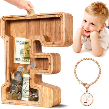 SummiDate Wooden Letter Piggy Bank| Piggy Bank for Boys Girls Toddler| Alphabet F Money Bank| Coin Bank Birthday Gift for Kids|Birthday Gift for Kids (F)