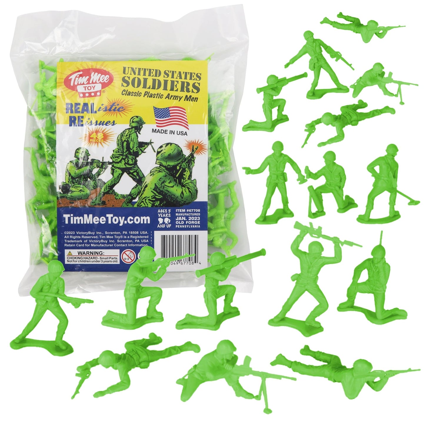 Tim Mee Plastic Army Men - 48pc Lime Green Toy Soldier Figures, Made in USA