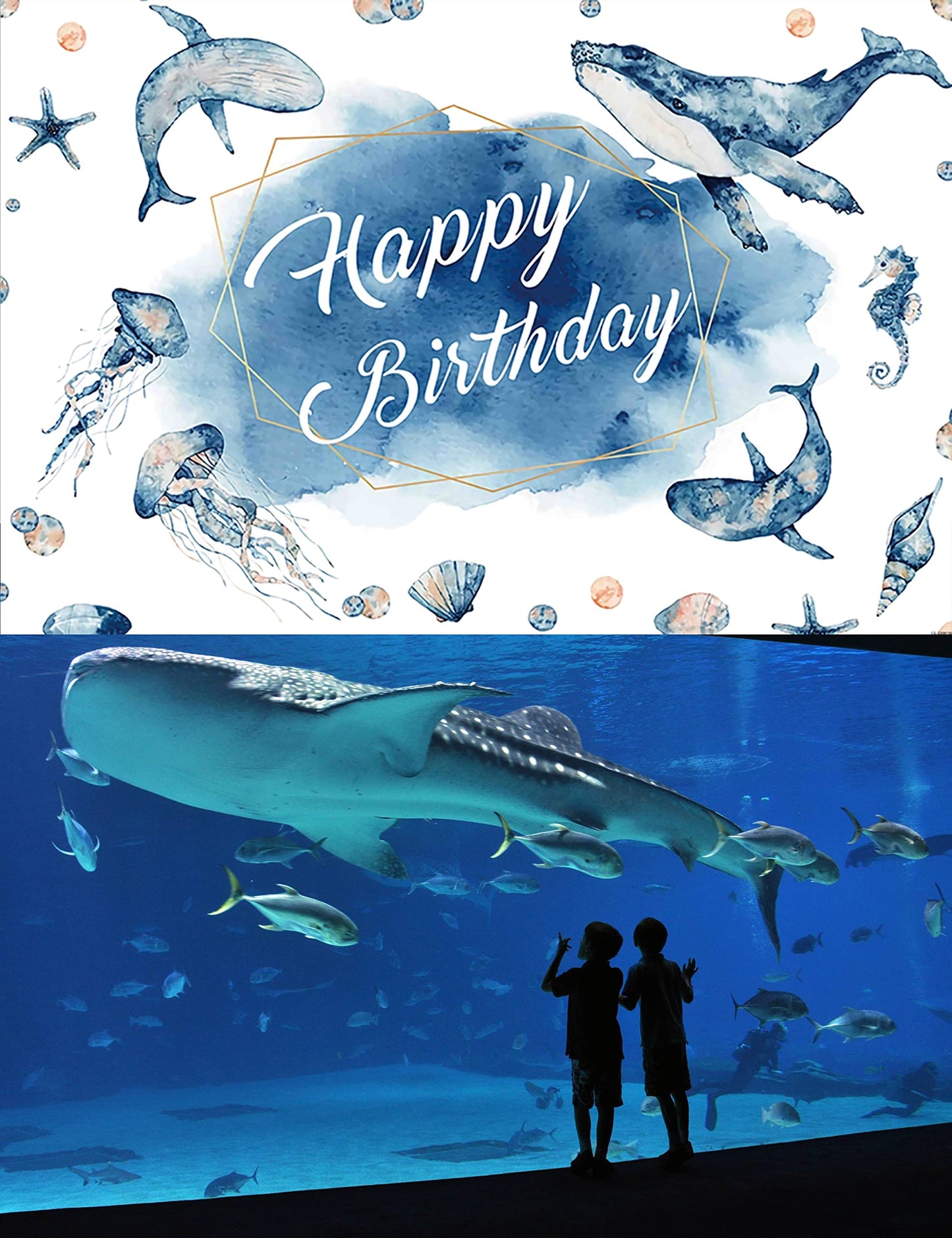Blue Ocean Happy Birthday Backdrop Decorations Marine Animals Happy Birthday Banner Birthday Blue Ocean Photo Background For Hom
