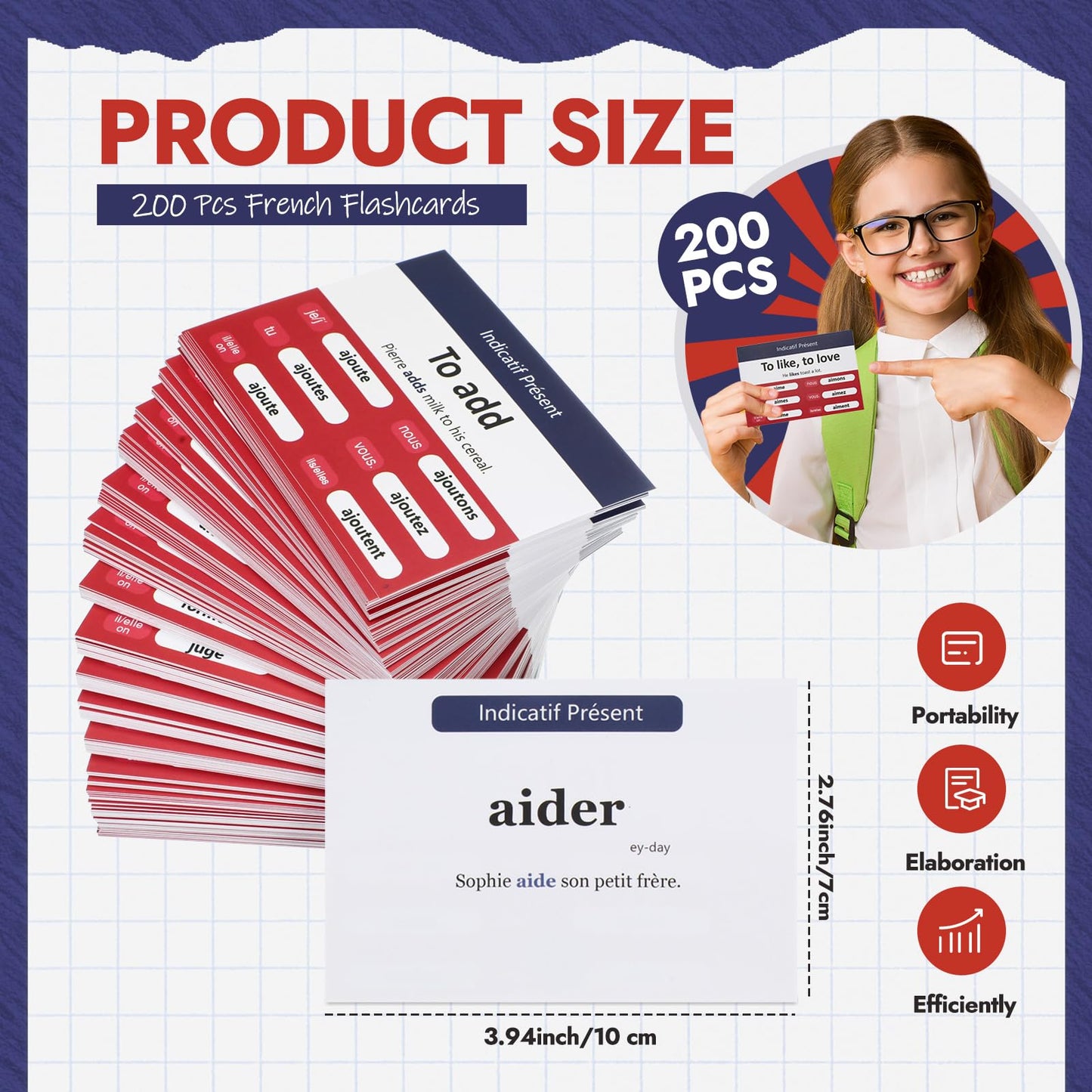 Resurhang 200 Pcs French Flashcards French Verb Conjugation Present Tense Flash Cards English French Flash Cards for mature-themeds Kids Study
