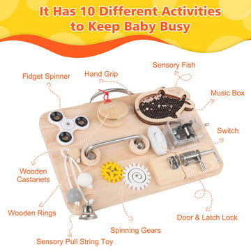 Pithfor Wooden Busy Board For Toddlers, Montessori Sensory Toys For 1 2 3 4 Year Old, Autism Sensory Toys For Kids Boys Girls, F
