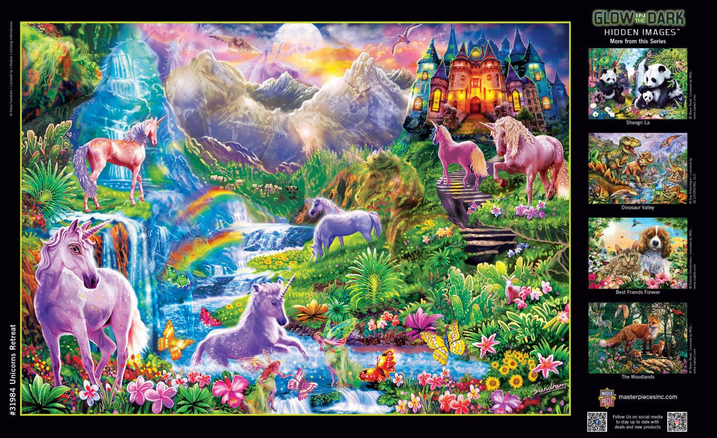 Unicorns Retreat 500 Piece Hidden Images Glow In The Dark Jigsaw Puzzle