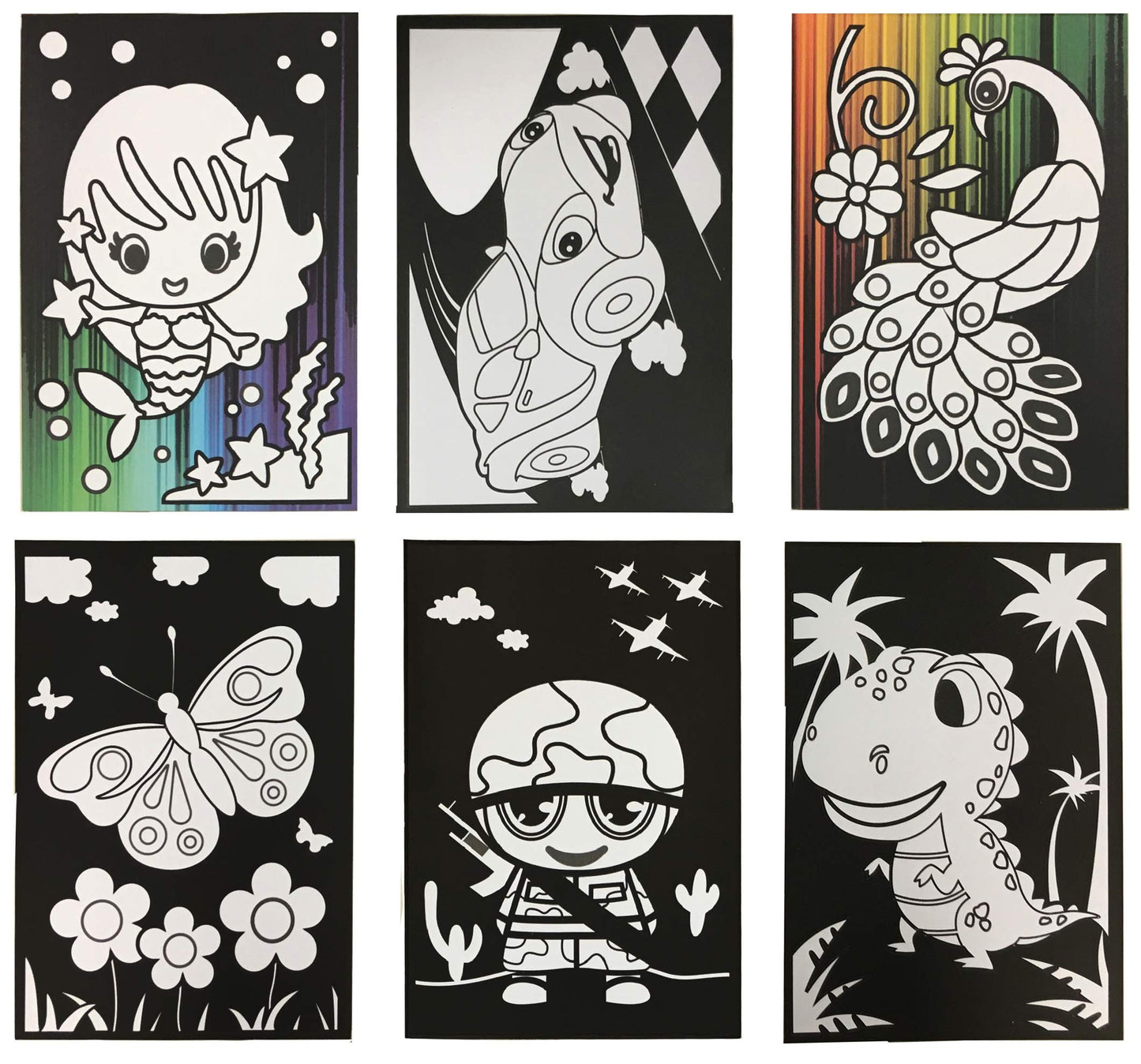 VHALE Foil Art Craft Kit 6 Pack Sticker Picture (9.5 x 6.5 inch), 48 Foil Sheets and 6 Skewers, Peel and Paste Sparkly Foil Art,