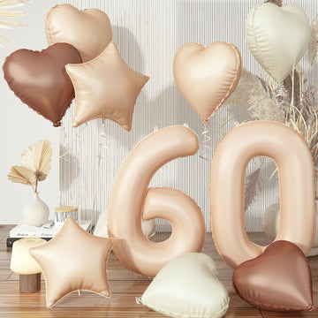 40 Inch Balloon 60, Nude Brown 60Th Birthday Giant Balloon Decor, Foil Cream Beige Apricot Tan Neutral Sand White Star Heart Bal