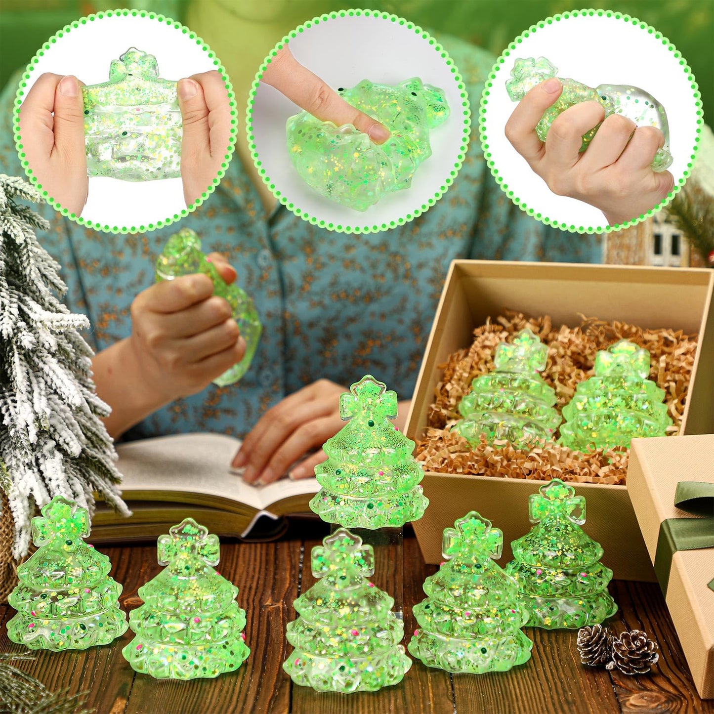 Meooeck 12 Pcs Christmas Tree Stress Relief Toy Christmas Party Favors Stress Balls for mature-themed Toys for Xmas Birthday Party Favors Classroom Goodie Bag Fillers Stocking Stuffer Gifts Supplies