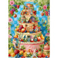 Funny Gnome Puzzles for Adults 1000 Pieces, Cute Gnomes Cake Food Fruit Flower Puzzle, Colorful Floral Challenge Jigsaw Puzzle