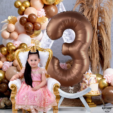 Katchon, Coffee Brown Number 3 Balloon - 40 Inch | Giant, 3 Balloon Number, 3Rd Birthday Decorations For Girls | 3Rd Birthday Decorations For Boys | 3 Year Old Birthday | Dinosaur 3Rd Birthday Decor