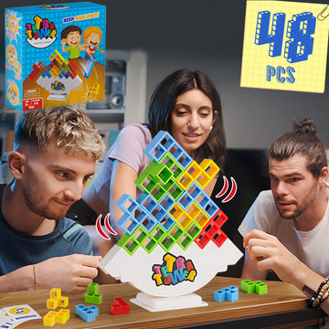 WOWNOVA 48PCS Tetra Tower Stacking Game - Colorful Building Blocks for Kids & Adults, Perfect for Family Game Night, Classroom & Parties