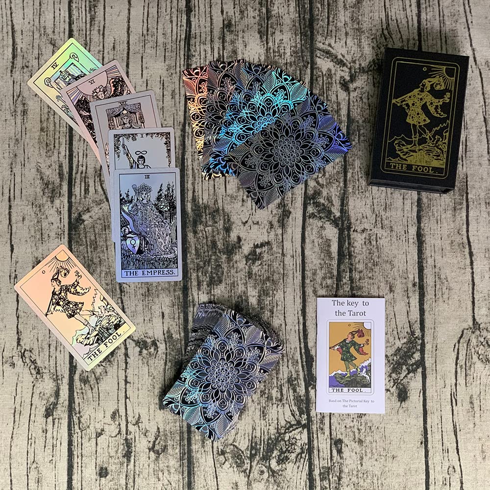 Sunhhx Tarot Cards, 78 Rainbow Tarot Cards Deck, Pvc Waterproof Wrinkle Resistant Luxury Holographic Tarot Deck With Guidebook F