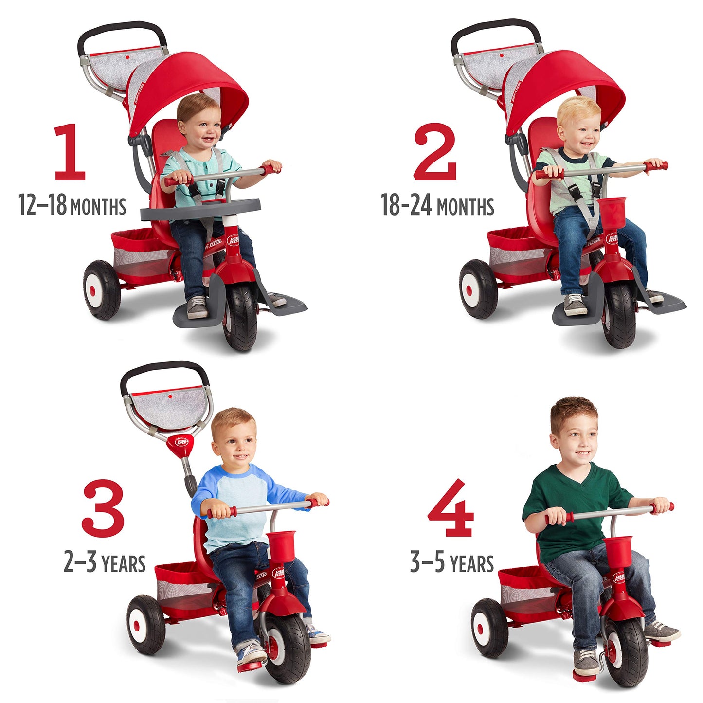 Radio Flyer Ultimate All-Terrain Stroll N Trike, Kids and Toddler Tricycle, Red Toddler Bike, for Ages 9 Months - 5 Years