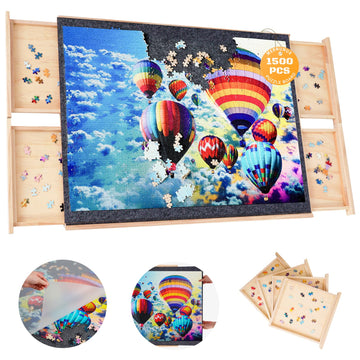 Mernunux 1500 Piece Rotating Puzzle Board With 4 Drawers, 27''X36'' Wooden Jigsaw Puzzle Table With Cover, Portable Puzzle Board