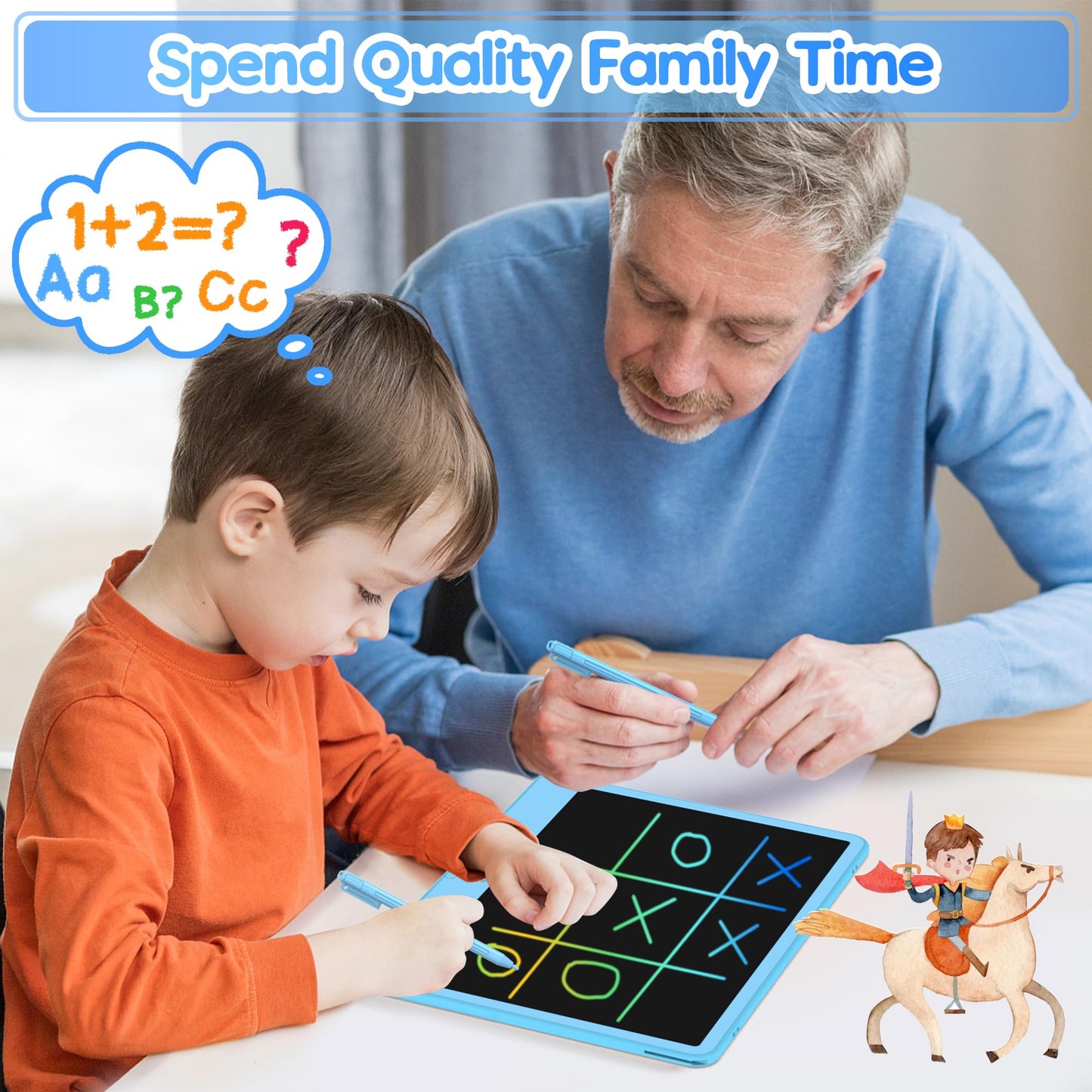 Hockvill Lcd Writing Tablet For Kids 12 Inch, Toys For Boys Girls Drawing Pad For 3 4 5 6 7 Year Old Kids Toys, Easter Basket Stuffer For Kids, Toddler Erasable Doodle Board Travel Essentials - Blue