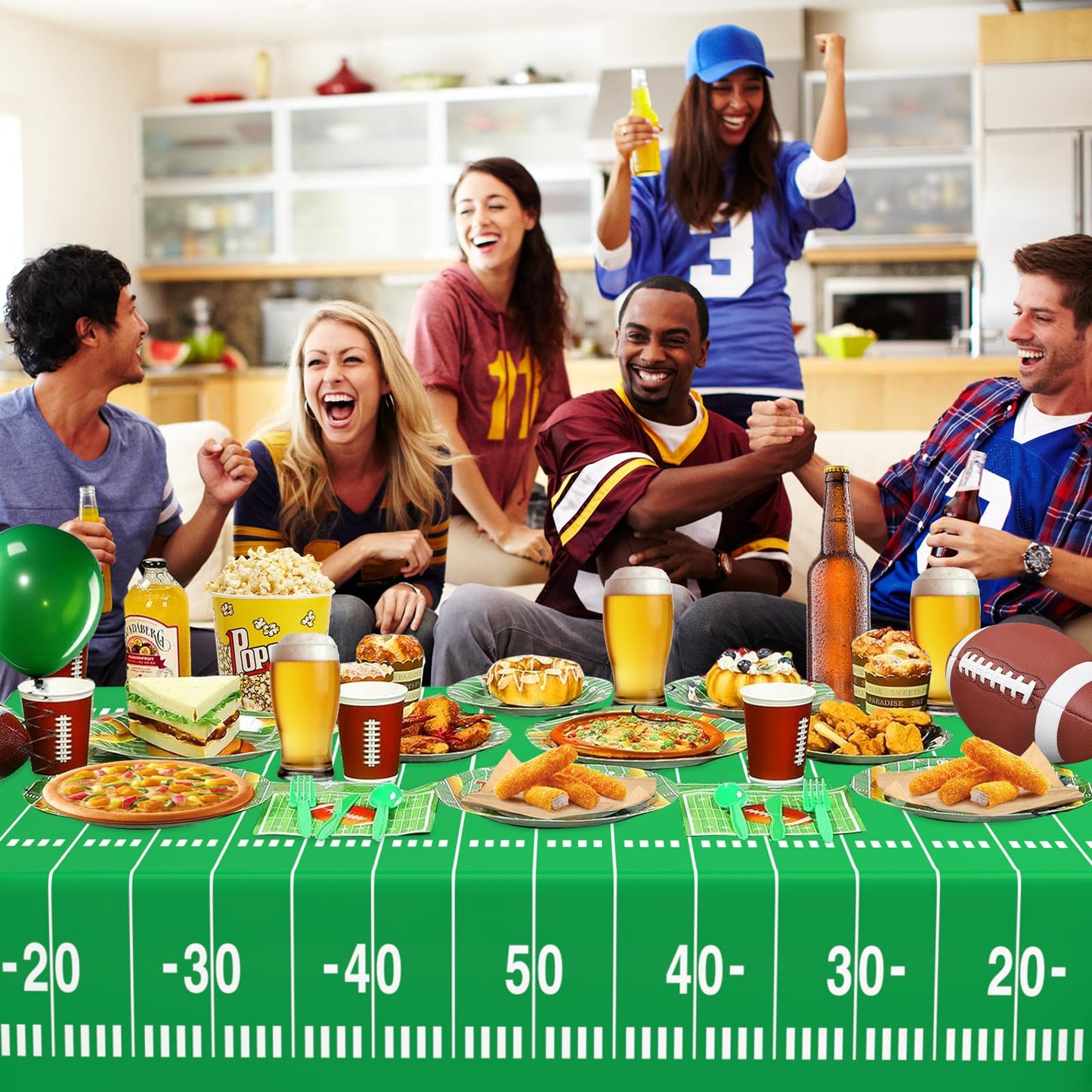 Wnink Football Tablecloth Party Decorations, 2 Pack Plastic Touchdown Table Cover For Birthday Party Superbowl Football Themed P