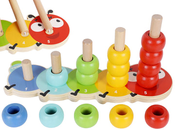 TOWO Wooden Stacking Rings Baby -Lovely Caterpillar Counting Game - Colour Sorting Puzzle - 5 Pegs Ring Stacker - Counting Rings Early Learning Wooden Toys for 1 Year Old Gift First Birthday Boy Girl