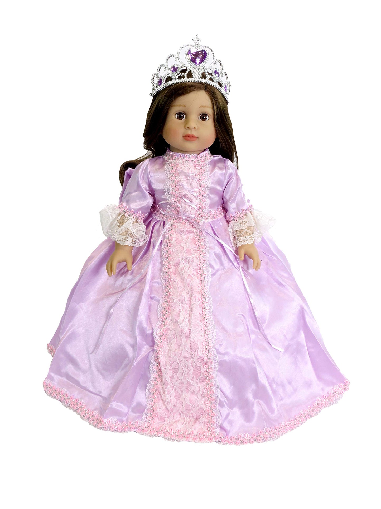 American Fashion World Purple Princess Gown Set for 18-Inch Dolls |Crown Included | enhanced Quality & Trendy Design | Dolls Clothes | Outfit Fashions for Dolls for Popular Brands