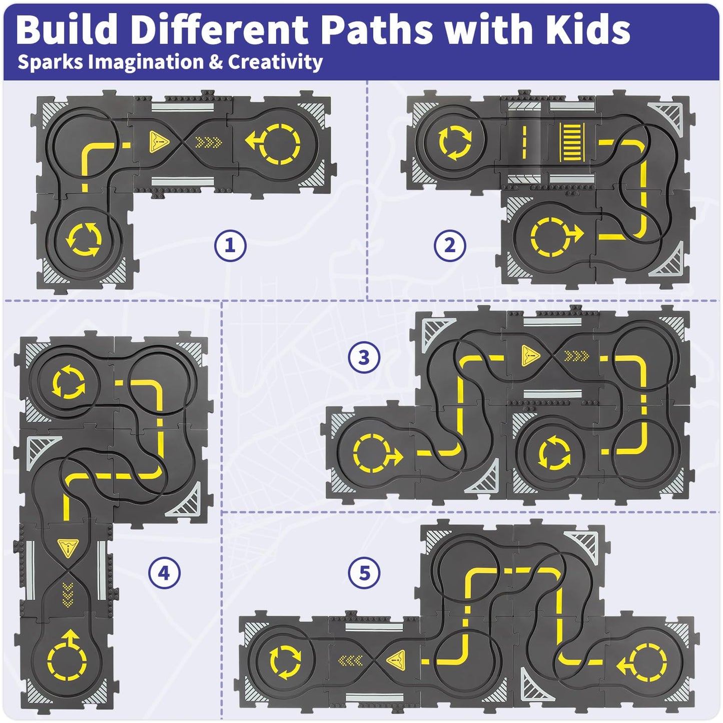 YOOYID Puzzle Track Car Play Set with Light and Music Bus Station and 2 Cars, Floor Puzzles for Kids Ages 3-5, Gift for 3 4 5 Ye