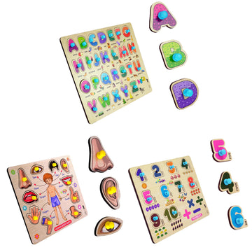Lefan Colorful Wooden Puzzle Toy For Kids Jigsaw Puzzles For Adults Baby Learning Educational Toys Board Game (Abcd + Body Parts
