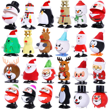Max Fun 24 Pack Christmas Wind Up Toys - Multicolored Plastic Stocking Stuffers for Party Favors and Goody Bag Fillers