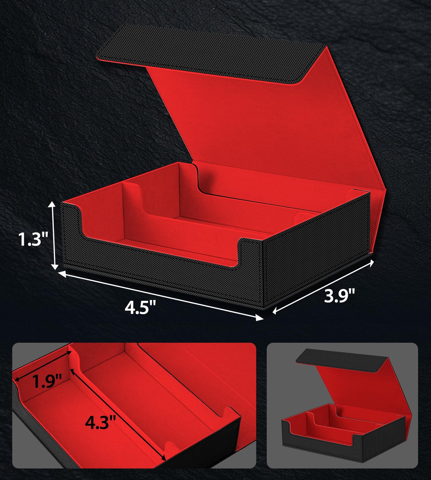 NEWLOOP Magnetic Card Holder Box - Trading Card Storage for Magic the Gathering PKM  Card Protection for CCG TCG PTCG MTG Collectors with 2 PCS EVA Foam Divider  Black and Red