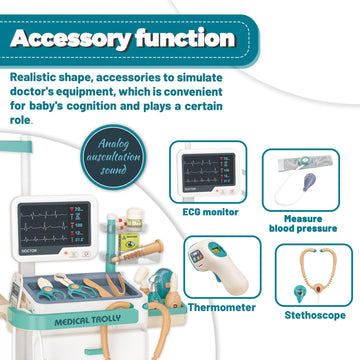 Deluxe Doctor Kit for Toddlers, Pretend Medical Station Set for Boys & Girls, 28 Accessories,Mobile Cart with Lights, Includes D
